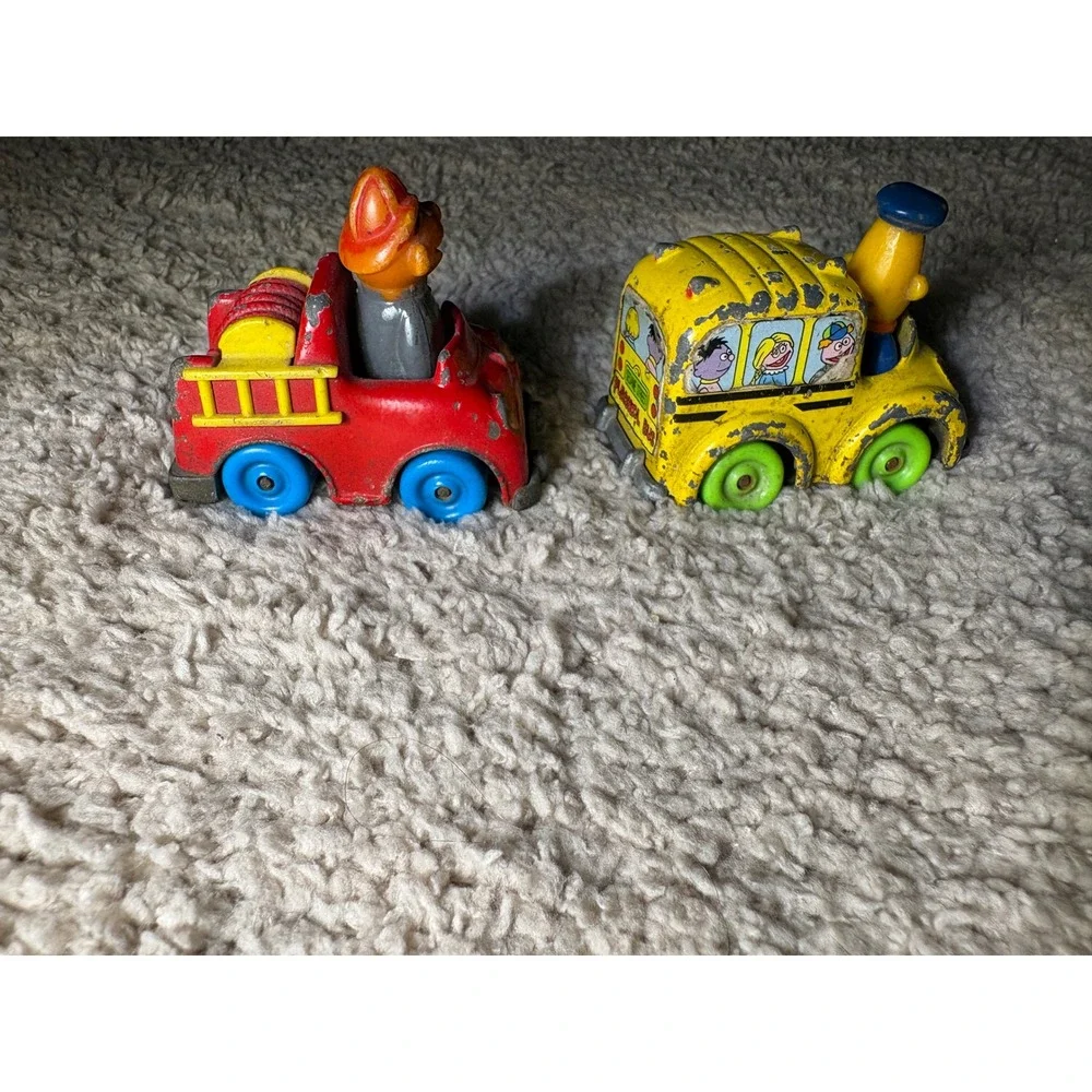 Vintage 1981 Playskool Sesame Street Diecast Bert Bus & Ernie Fire Truck Set